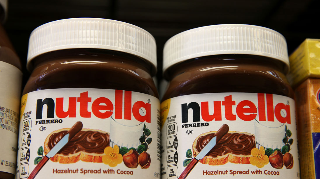 SAN FRANCISCO, CA - AUGUST 18: Jars of Nutella are displayed on a shelf at a market on August 18, 2014 in San Francisco, California. The threat of a Nutella shortage is looming after a March frost in Turkey destroyed nearly 70 percent of the hazelnut crops, the main ingredient in the popular chocolate spread. Turkey is the largest producer of hazelnuts in the world. (Photo by Justin Sullivan/Getty Images)
